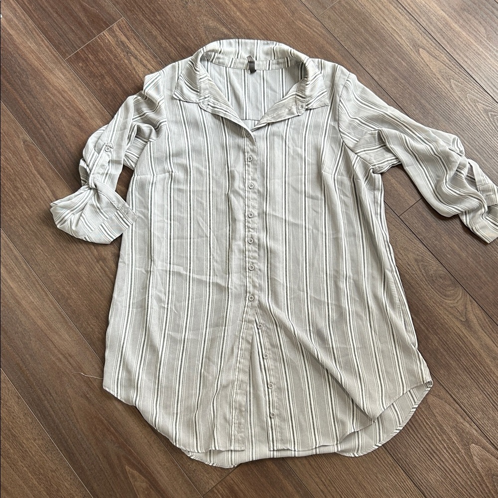 Torrid Black, Gray, and White Striped Shirt